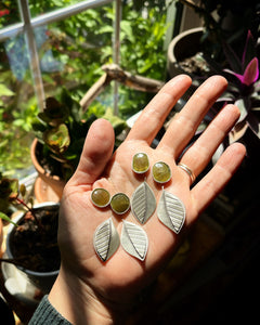 Beech Leaf and Vesuvianite Earrings